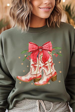 Christmas Cowgirl Boots Graphic Fleece Sweatshirts