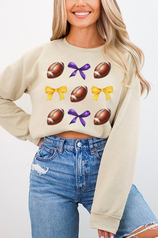 Gameday Football Bows Purple Yellow Sweatshirt