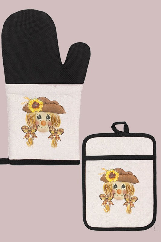 Fall Pigtail Scarecrow Kitchen Oven Mitt Glove