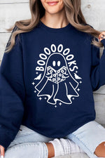 Cute Ghost Book Lover Graphic Fleece Sweatshirts