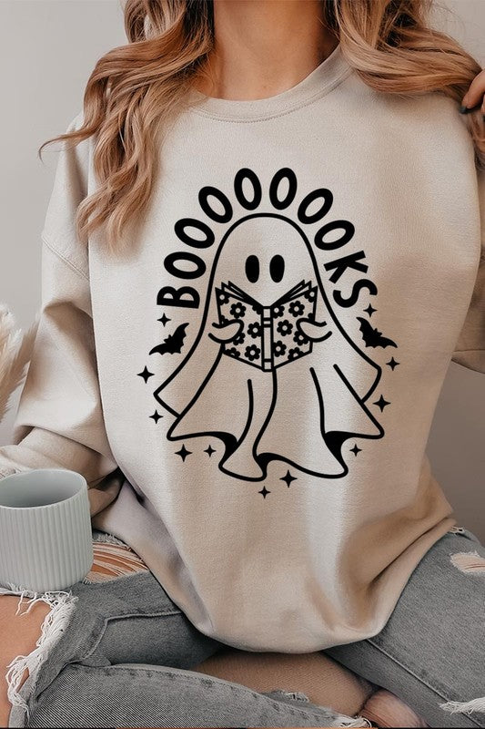 Cute Ghost Book Lover Graphic Fleece Sweatshirts