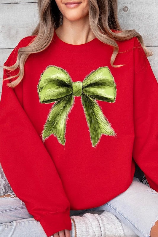 Grinchmas Coquette Bow Graphic Fleece Sweatshirts