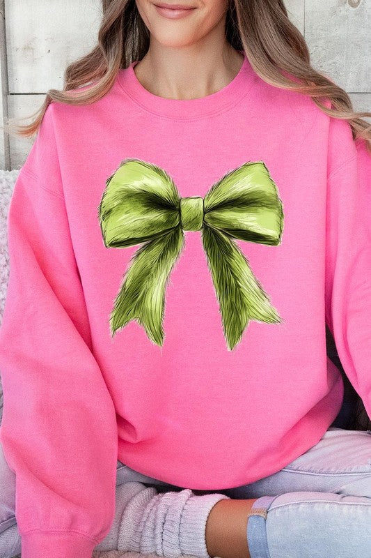 Grinchmas Coquette Bow Graphic Fleece Sweatshirts