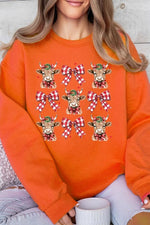 Christmas Highland Cow Graphic Fleece Sweatshirts