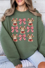 Christmas Highland Cow Graphic Fleece Sweatshirts