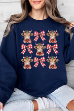 Christmas Highland Cow Graphic Fleece Sweatshirts