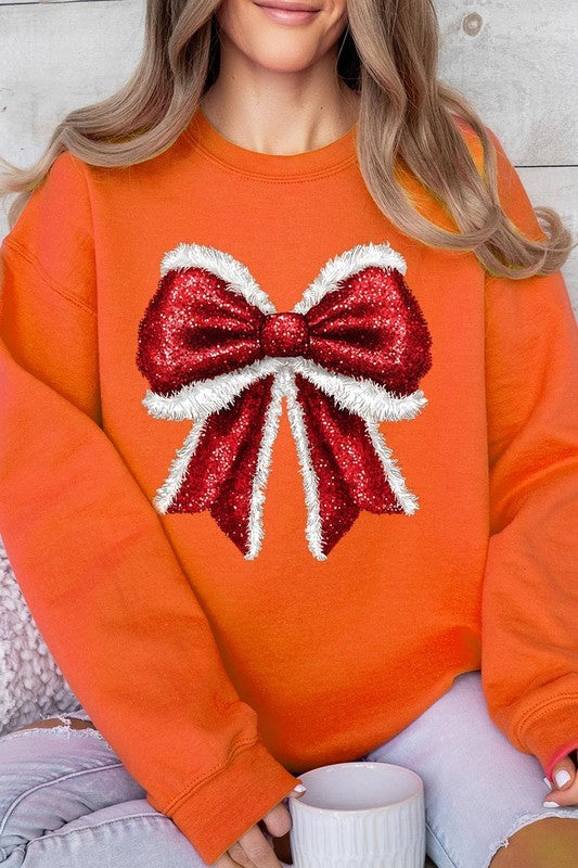 Christmas Santa Bow Graphic Fleece Sweatshirts