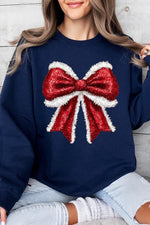 Christmas Santa Bow Graphic Fleece Sweatshirts