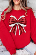 Christmas Santa Bow Graphic Fleece Sweatshirts