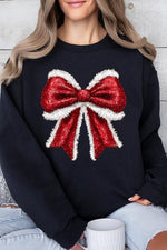 Christmas Santa Bow Graphic Fleece Sweatshirts