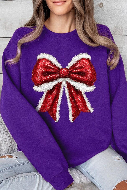 Christmas Santa Bow Graphic Fleece Sweatshirts