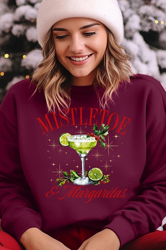 Mistletoe & Margaritas Graphic Fleece Sweatshirts