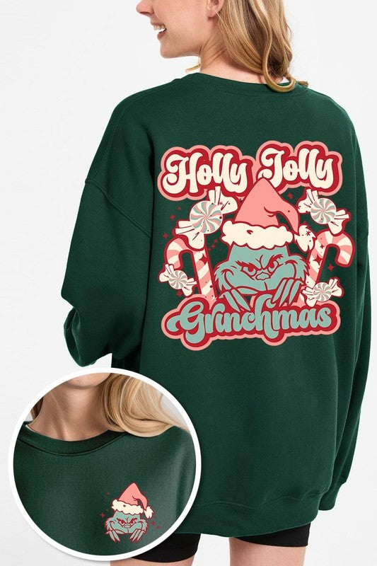 Holly Jolly Grinchmas Graphic Fleece Sweatshirts