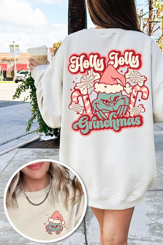 Holly Jolly Grinchmas Graphic Fleece Sweatshirts