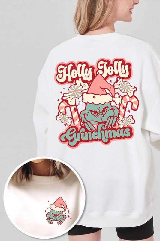 Holly Jolly Grinchmas Graphic Fleece Sweatshirts