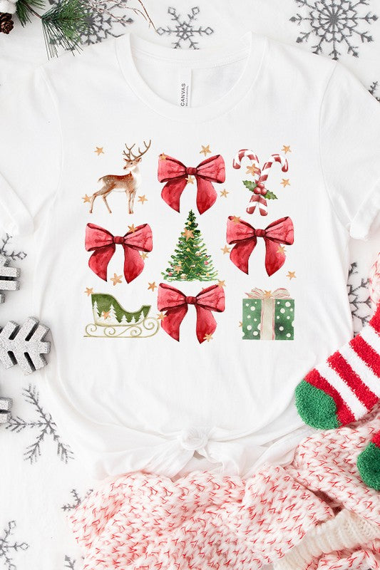 Christmas Red Bow Holiday Stack Social Club Tee