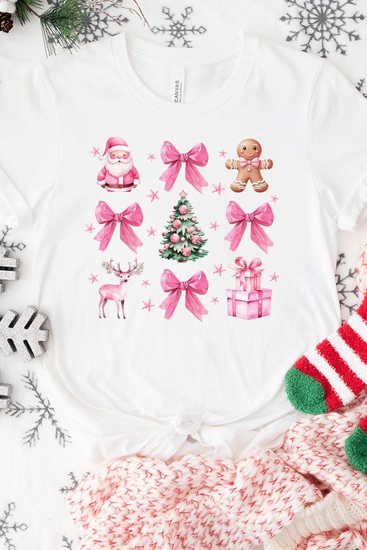 Christmas Pink Bow Holiday Stack Graphic Tee