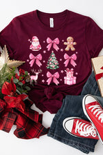 Christmas Pink Bow Holiday Stack Graphic Tee