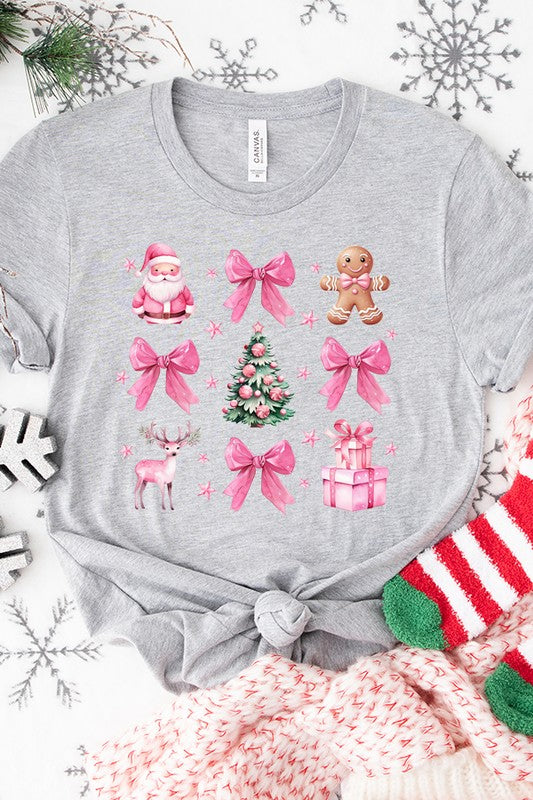 Christmas Pink Bow Holiday Stack Graphic Tee