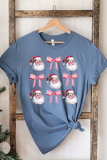 Christmas Pink Bow Santa Stack Graphic Tee