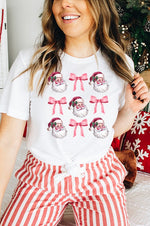 Christmas Pink Bow Santa Stack Graphic Tee