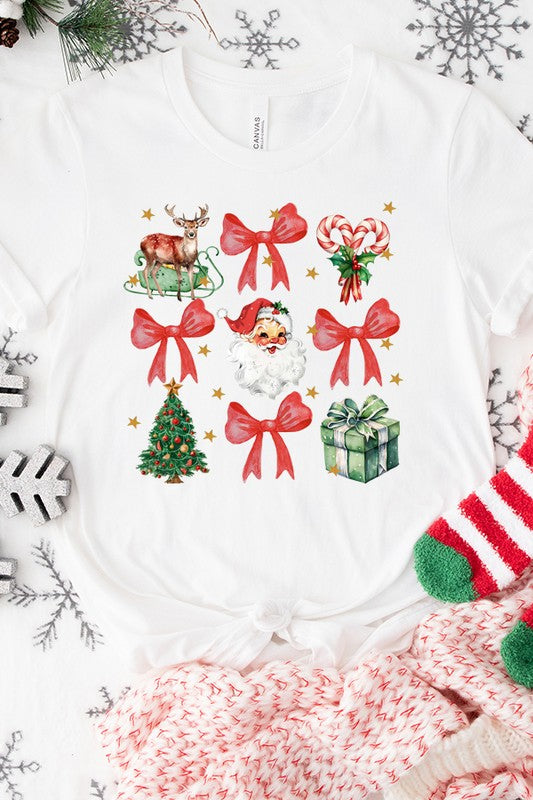 Christmas Red Bow Santa Stack Holiday Tee