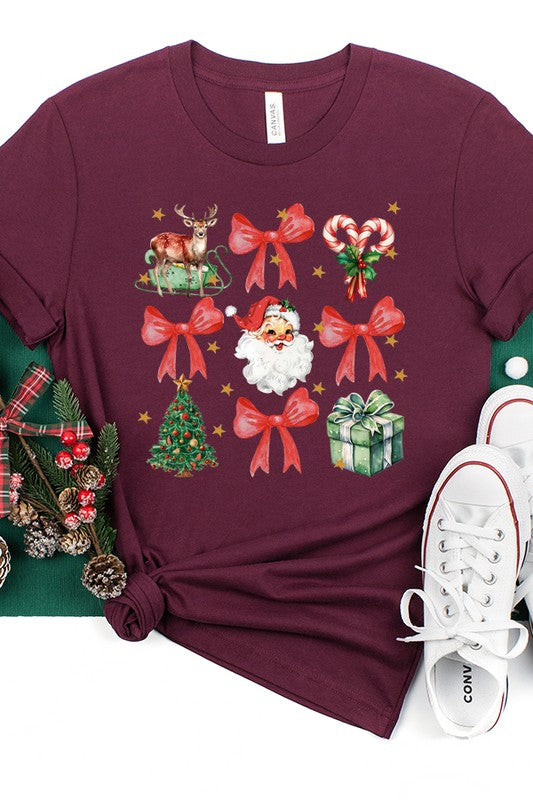 Christmas Red Bow Santa Stack Holiday Tee