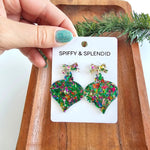 Christmas Ornament Earrings - Green Sparkle