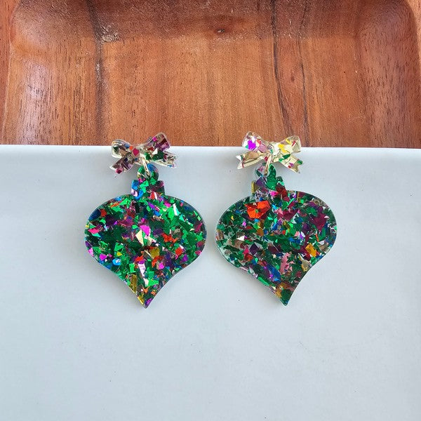 Christmas Ornament Earrings - Green Sparkle