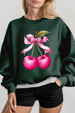 Cherry with Coquette Bow Graphic Fleece Sweatshirt