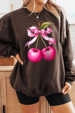 Cherry with Coquette Bow Graphic Fleece Sweatshirt