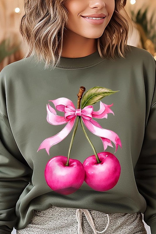 Cherry with Coquette Bow Graphic Fleece Sweatshirt