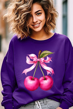 Cherry with Coquette Bow Graphic Fleece Sweatshirt