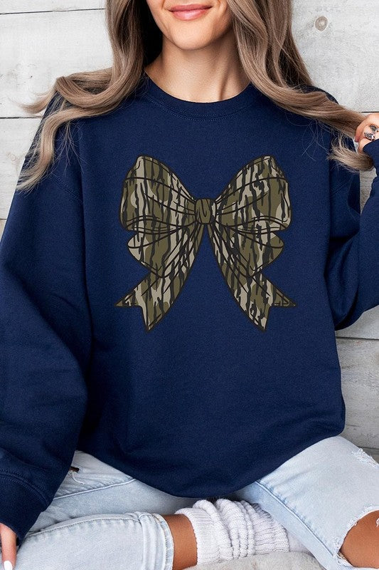 Camo Bow Graphic Fleece Sweatshirts