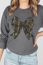 Camo Bow Graphic Fleece Sweatshirts