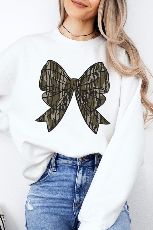 Camo Bow Graphic Fleece Sweatshirts