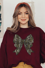 Camo Bow Graphic Fleece Sweatshirts