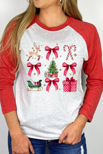 Christmas Red Present Bow Holiday Raglan