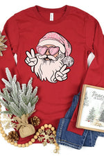 Christmas Cool Santa Pink Hat Long Sleeve Top