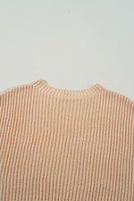 Cable Knit Drop Shoulder Side Slits Loose Sweater