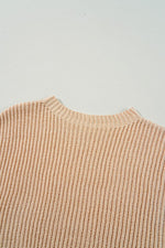 Cable Knit Drop Shoulder Side Slits Loose Sweater