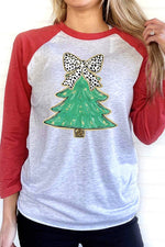 Christmas Green Tree Holiday Bow Raglan