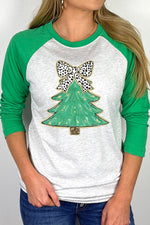 Christmas Green Tree Holiday Bow Raglan