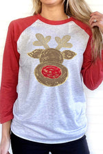 Christmas Cute Rudolph Holiday Raglan