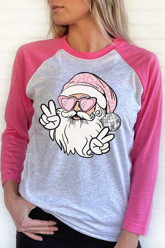 Christmas Cool Santa Pink Hat Holiday Raglan