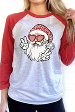 Christmas Cool Santa Red Hat Holiday Raglan