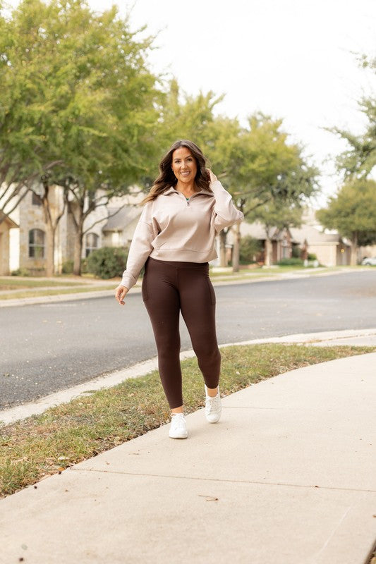 Brown FLEECE Full Length Leggings with Pockets