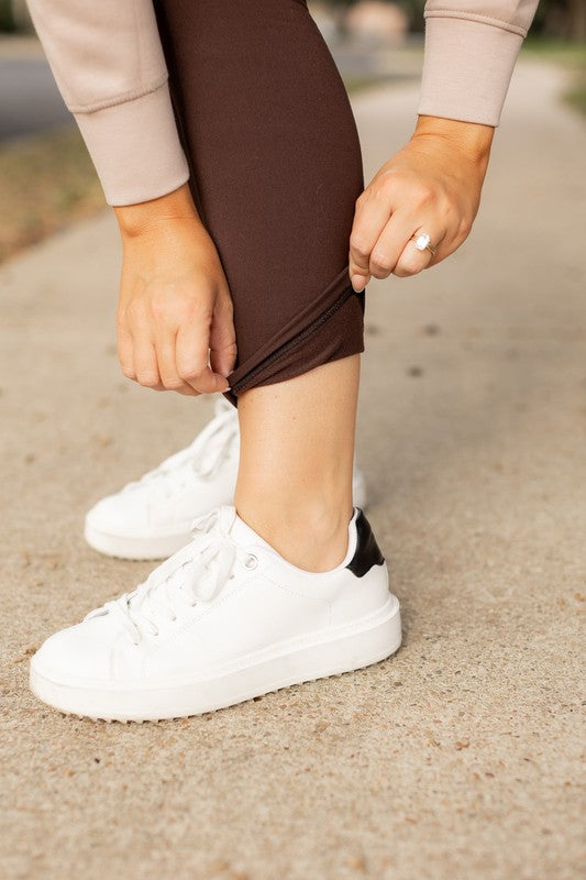 Brown FLEECE Full Length Leggings with Pockets