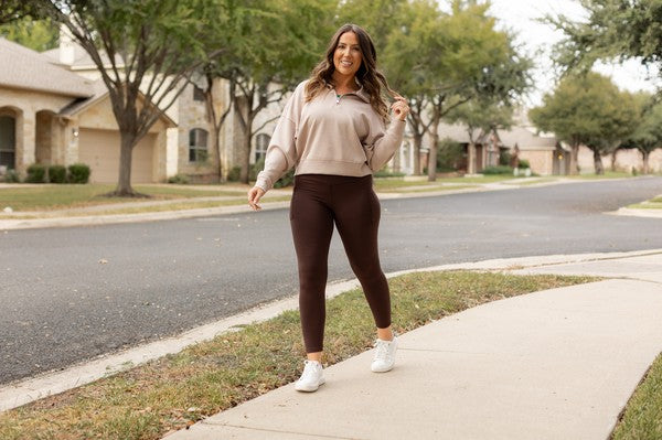 Brown FLEECE Full Length Leggings with Pockets