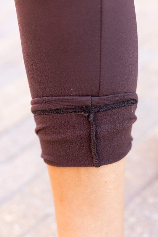 Brown FLEECE Full Length Leggings with Pockets